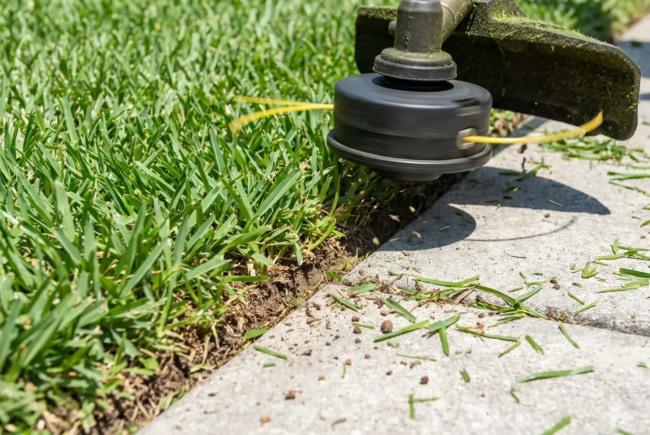 Freshly edged lawn along a concrete walk